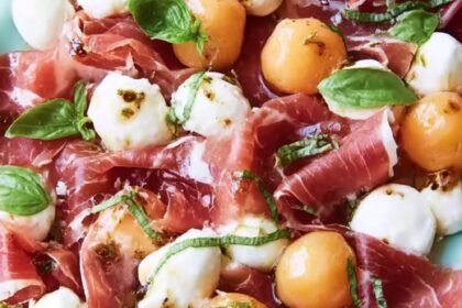 Cantaloupe and Mozzarella with Prosciutto and Basil Recipe