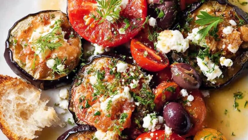 Blistered Eggplant With Tomatoes, Olives, and Feta Recipe