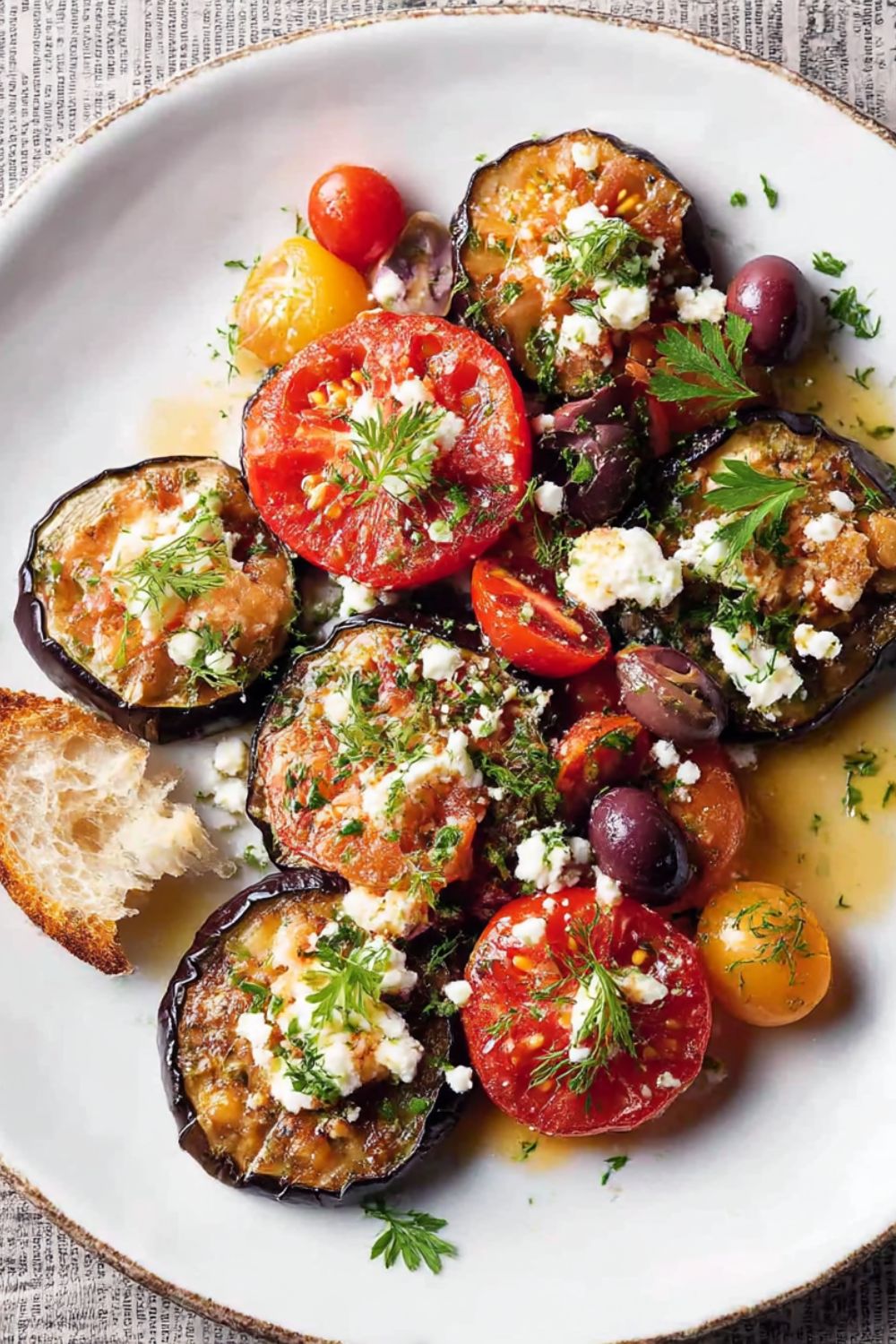Blistered Eggplant With Tomatoes, Olives, and Feta Recipe