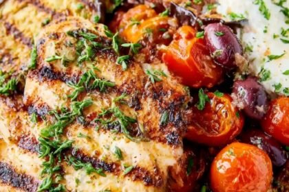Grilled Chicken and Eggplant with Mozzarella and Tomatoes Recipe