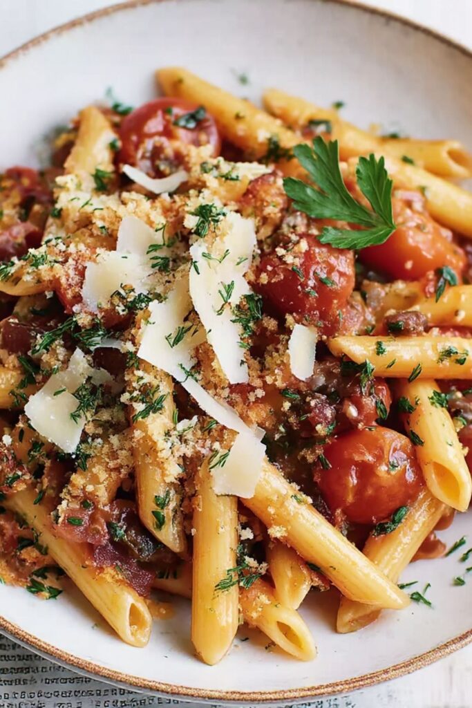 Penne with Tomatoes and Parsley Breadcrumbs Recipe