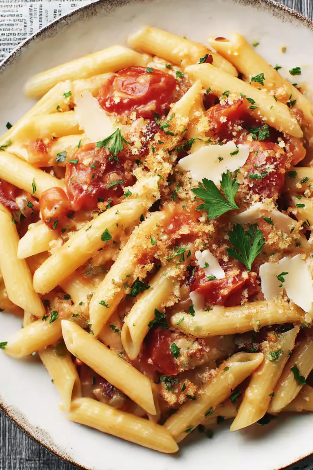 Penne with Tomatoes and Parsley Breadcrumbs Recipe