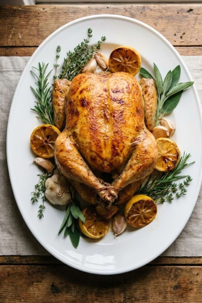 Martha Stewart aesthetic party roast chicken platter