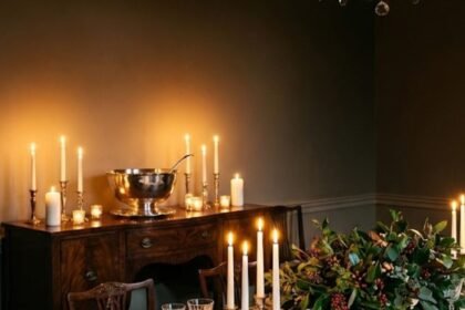Martha Stewart aesthetic party dining room setup