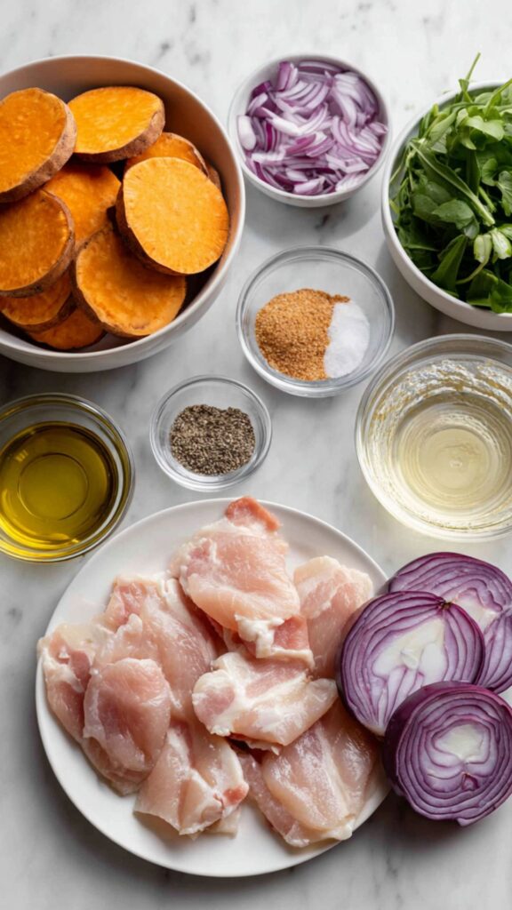 Martha Stewart Broiled Bacon Wrapped Chicken Sweet Potatoes And Watercress Recipe