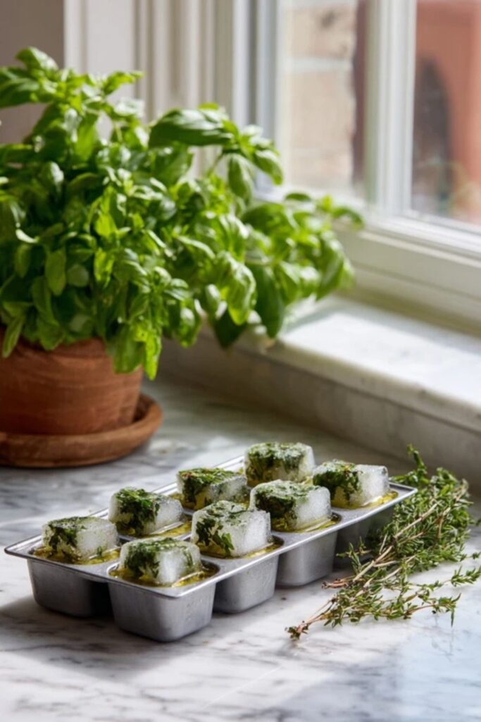 Freeze Herbs in Olive Oil