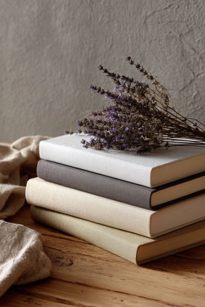 12. A Stack of Linen-Bound Books