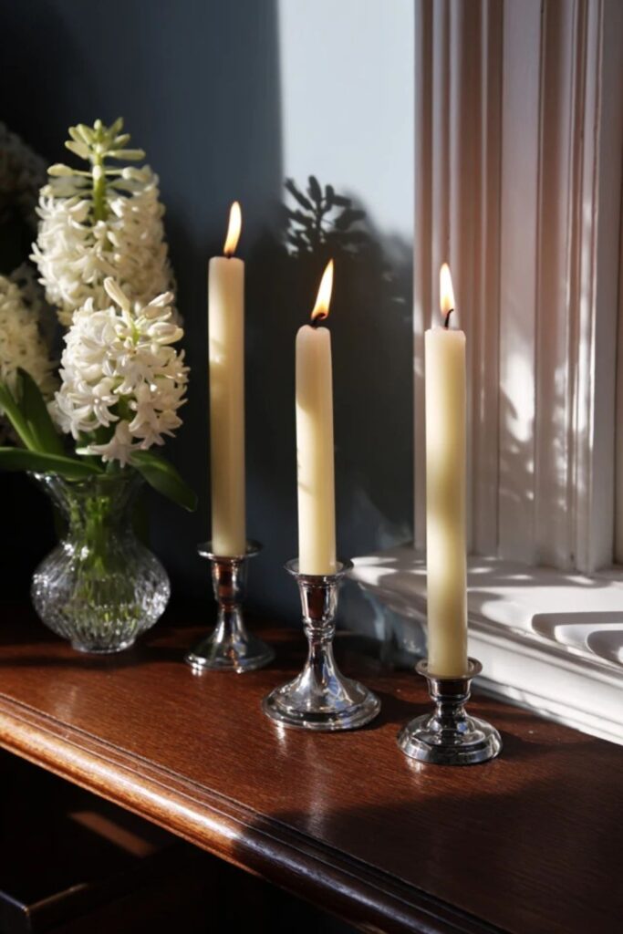 13. Swap Beeswax Pillars for Taper Candles