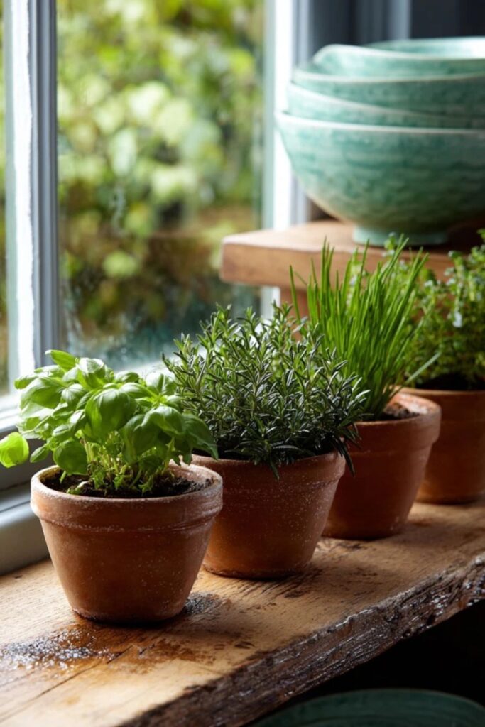 14. Herbs on the Windowsill in Terracotta