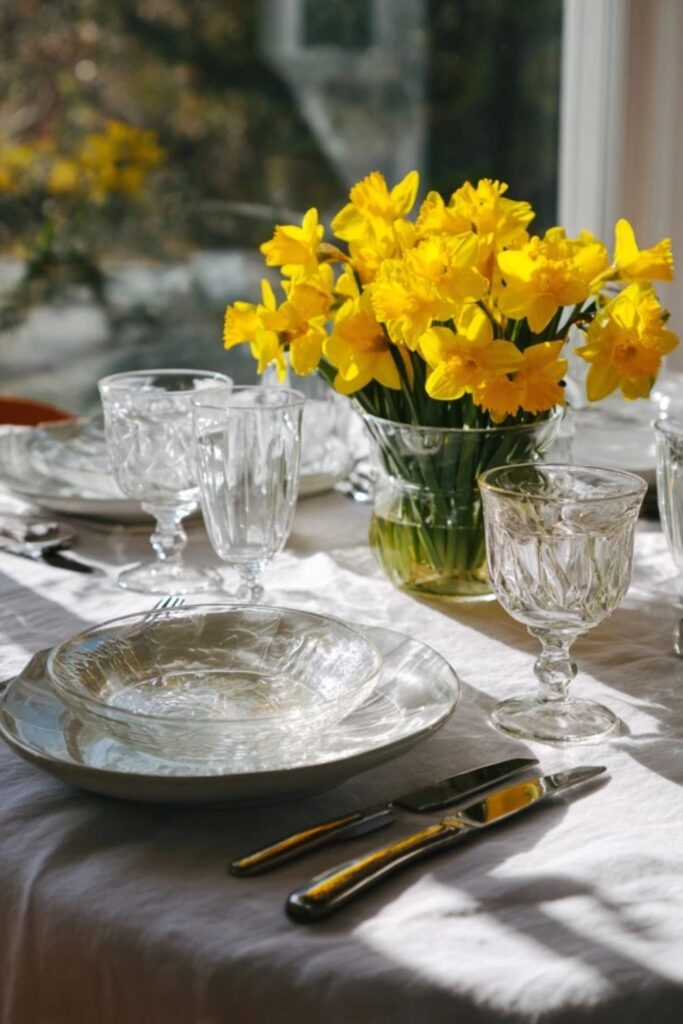 15. A Spring Table Set With Pressed Glass
