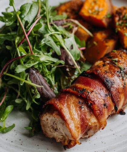 Martha Stewart Broiled Bacon Wrapped Chicken Sweet Potatoes And Watercress Recipe