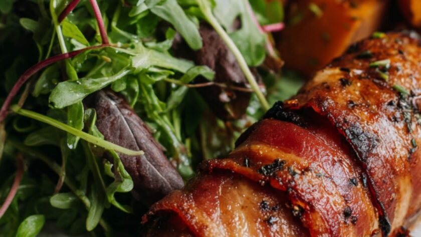Martha Stewart Broiled Bacon Wrapped Chicken Sweet Potatoes And Watercress Recipe
