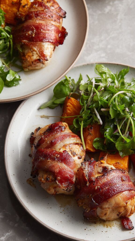 Martha Stewart Broiled Bacon Wrapped Chicken Sweet Potatoes And Watercress Recipe