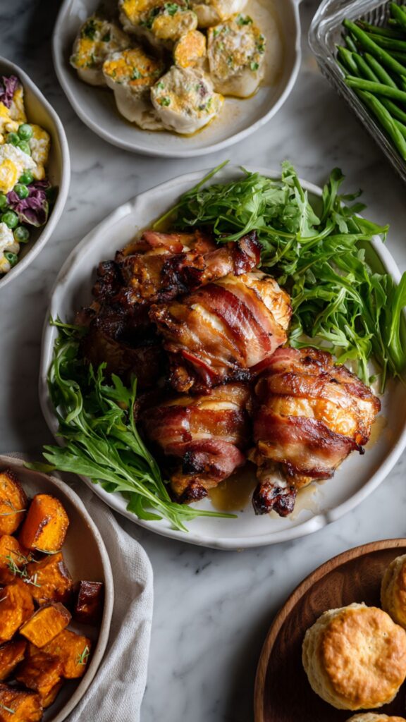 Martha Stewart Broiled Bacon Wrapped Chicken Sweet Potatoes And Watercress Recipe