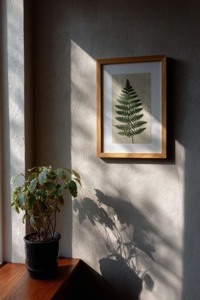 4. A Single Botanical Print on a Neutral Wall