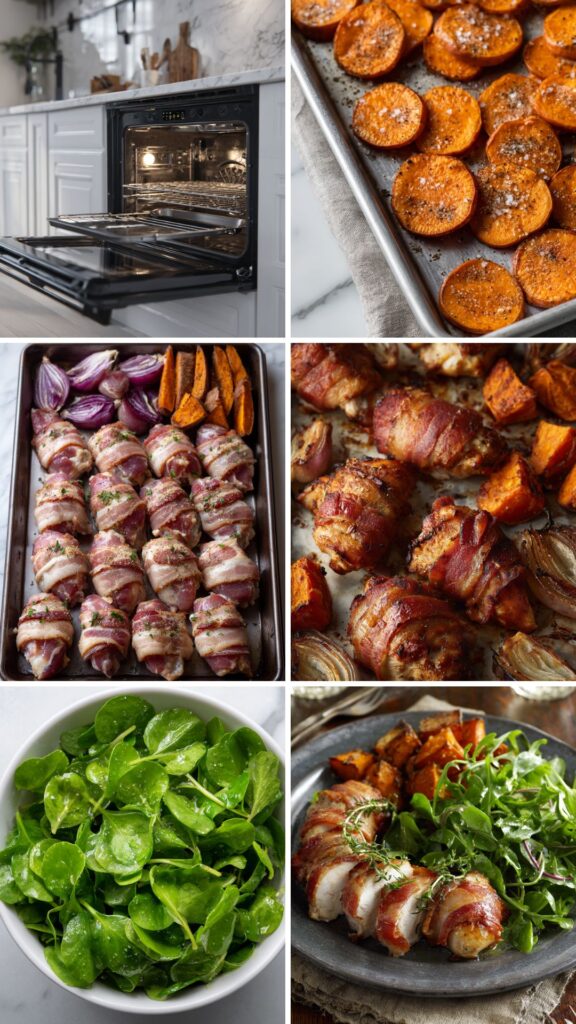 Martha Stewart Broiled Bacon Wrapped Chicken Sweet Potatoes And Watercress Recipe