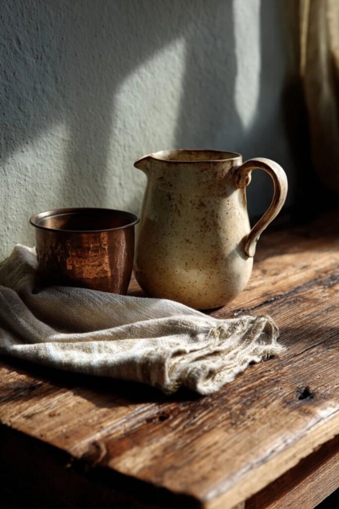 5. Ironstone and Copper on a Wooden Surface