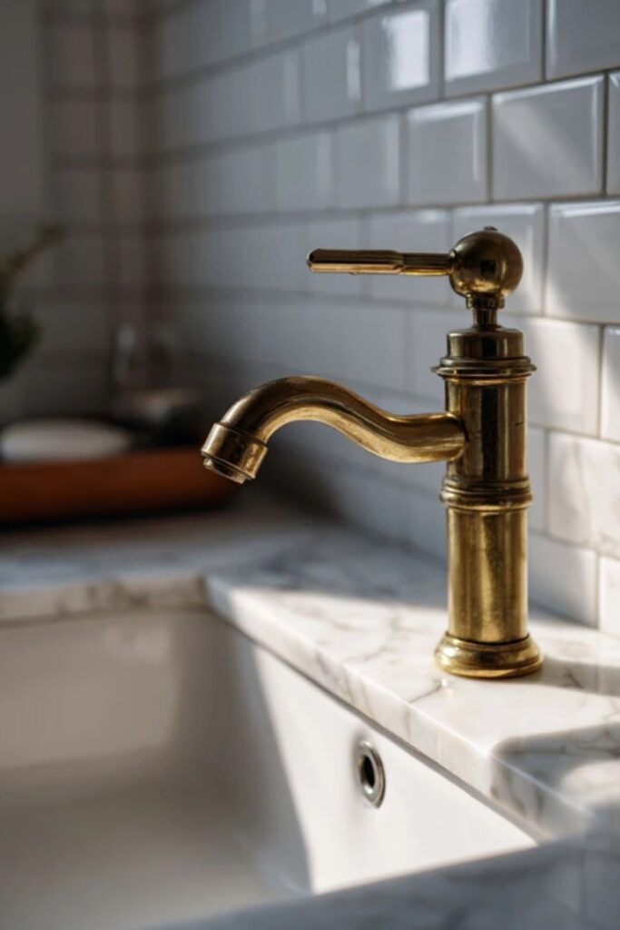 9. Brass Hardware That Warms the White