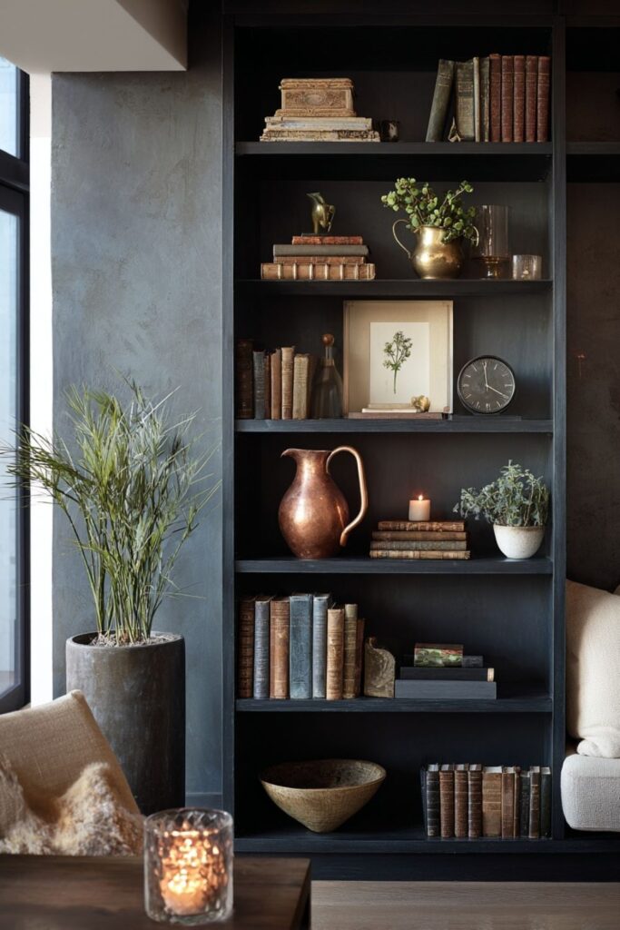 A Dark Bookshelf as a Gallery Wall