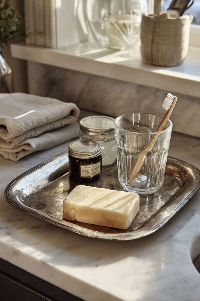 A Silver Tray on the Vanity