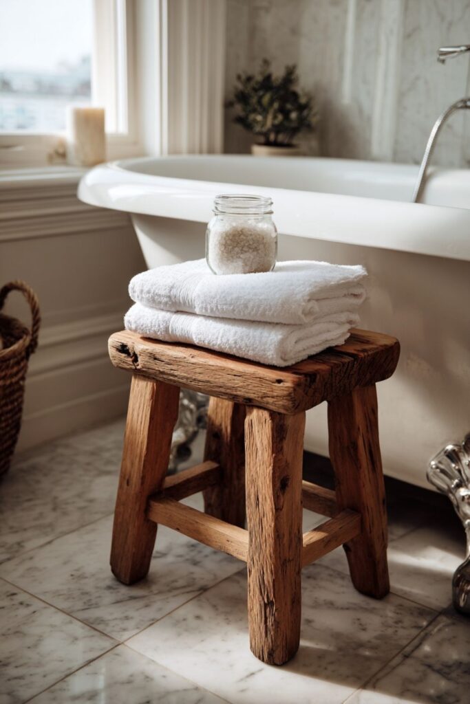 A Wooden Stool Beside the Tub