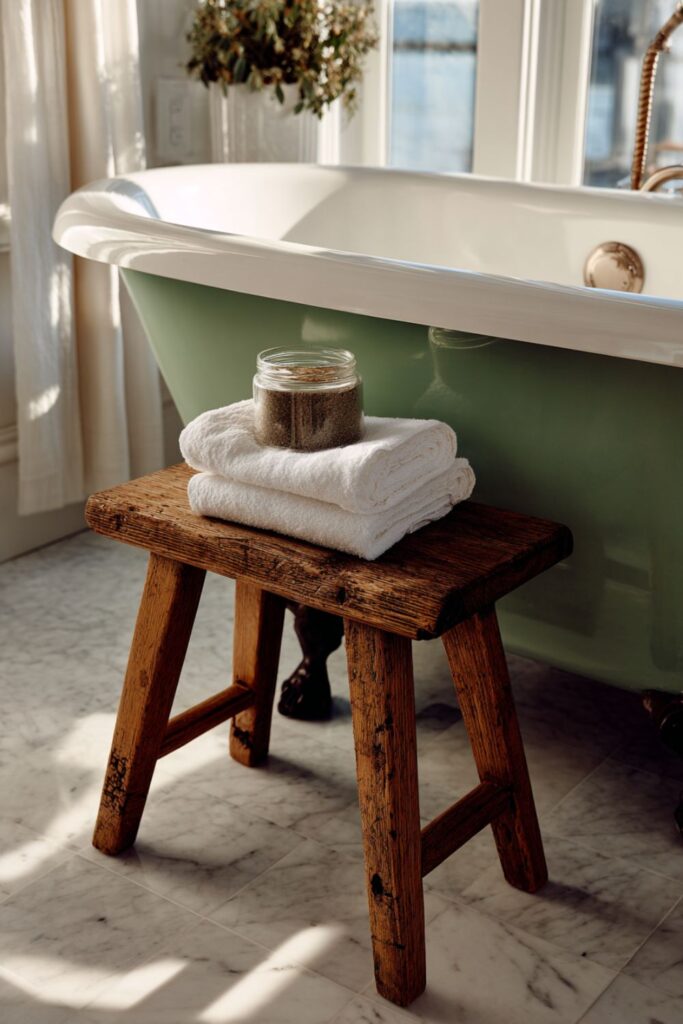 A Wooden Stool Beside the Tub