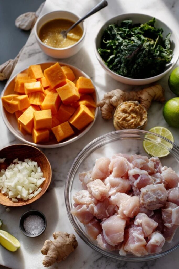 Martha Stewart Almond Chicken Soup Sweet Potato Collards And Ginger Recipe