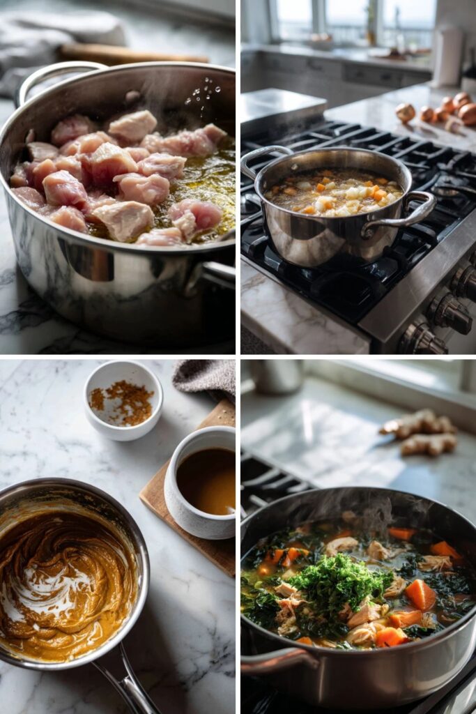 Martha Stewart Almond Chicken Soup Sweet Potato Collards And Ginger Recipe