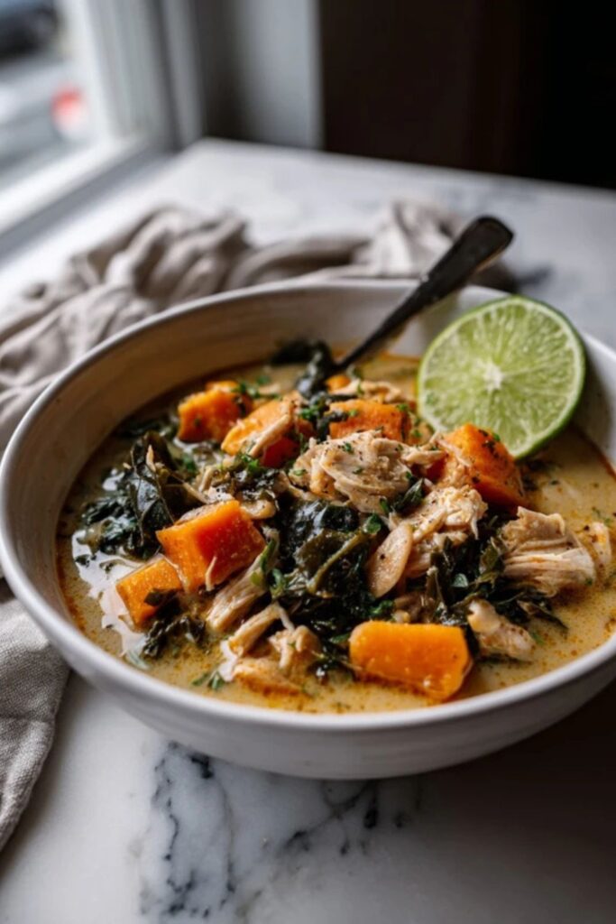 Martha Stewart Almond Chicken Soup Sweet Potato Collards And Ginger Recipe
