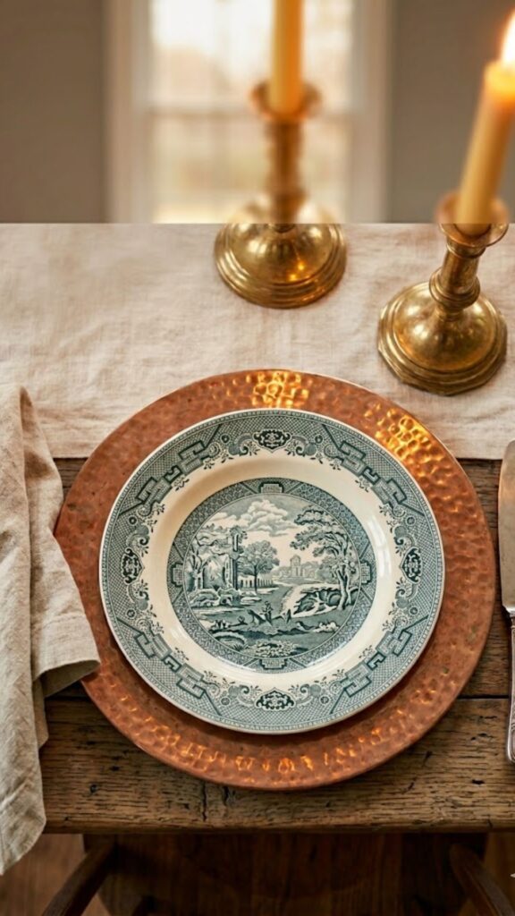 Antique Transferware Layered with Copper Chargers