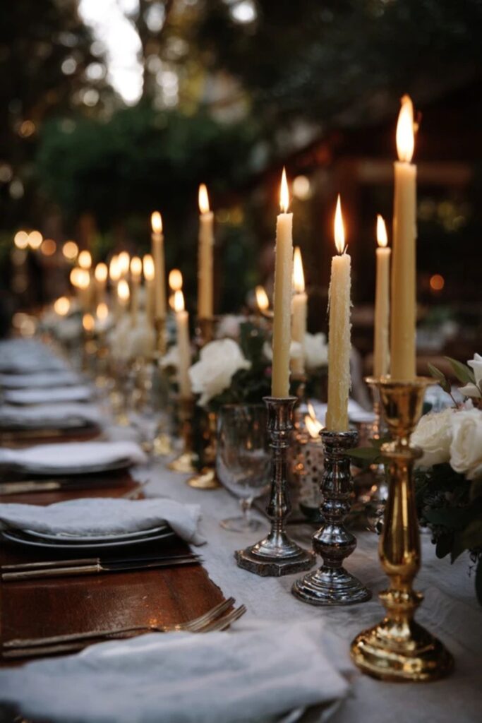 Beeswax Tapers Down the Entire Table