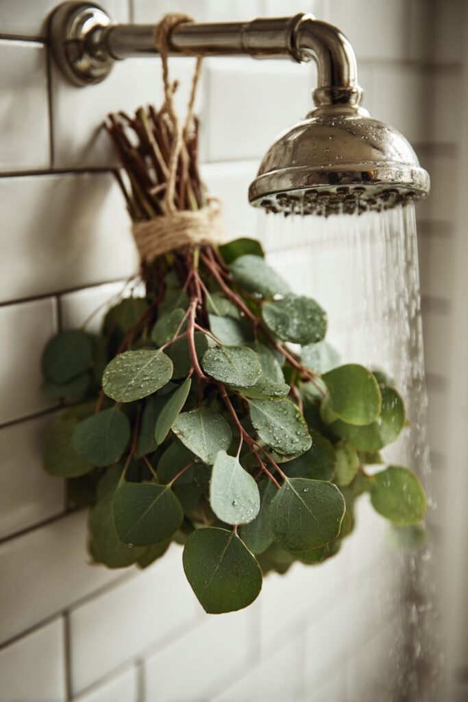 Eucalyptus Hung From the Showerhead