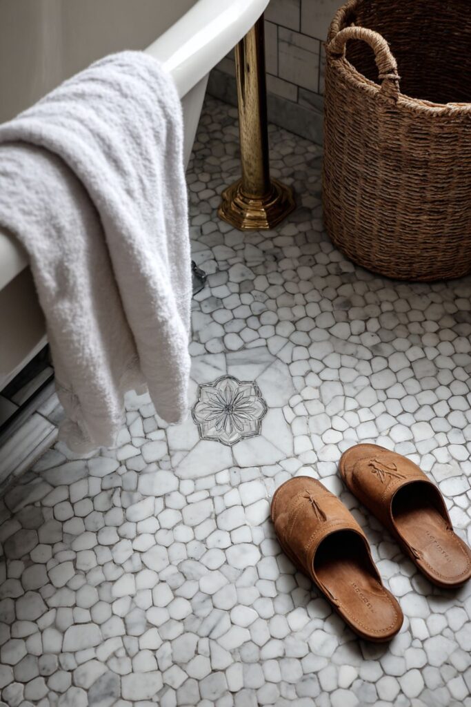 Hexagonal Marble Floor Tiles With Mosaic Insets