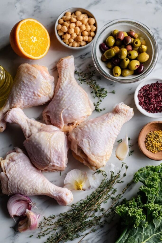 Martha Stewart Baked Chicken Legs Chickpeas Olives And Greens Recipe