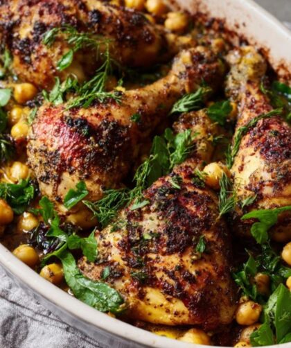 Martha Stewart Baked Chicken Legs Chickpeas Olives And Greens Recipe
