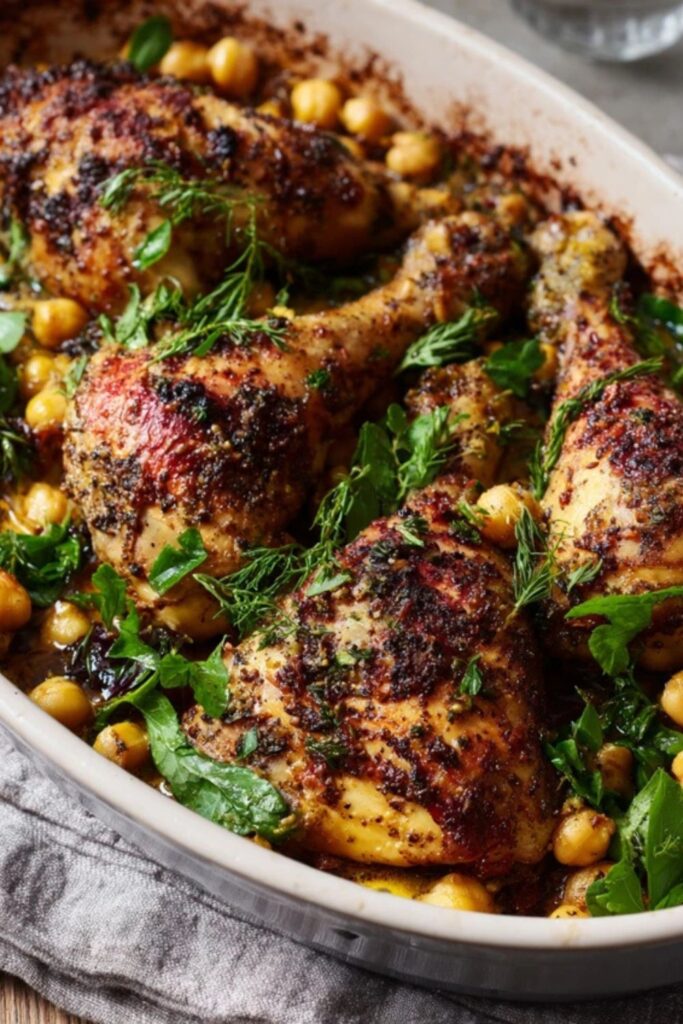 Martha Stewart Baked Chicken Legs Chickpeas Olives And Greens Recipe