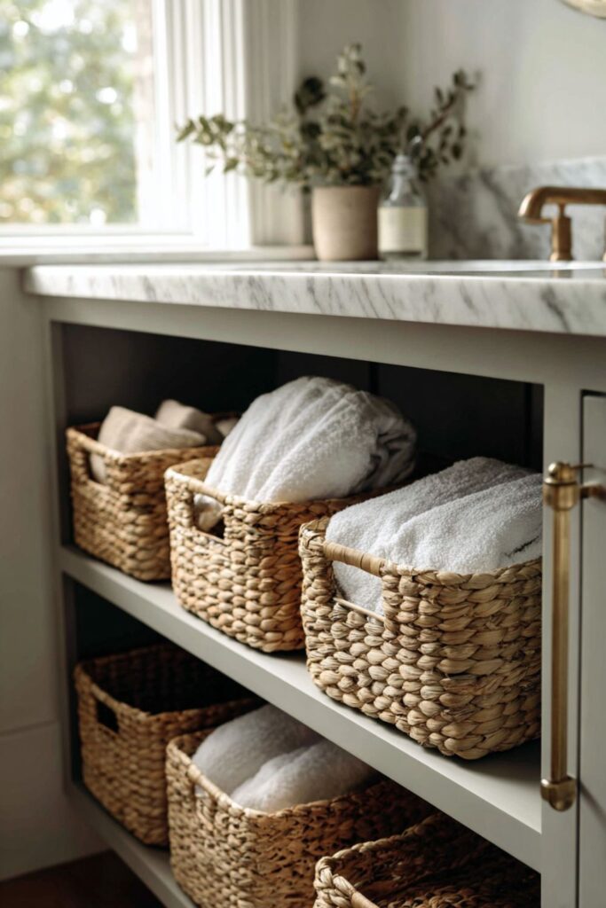 Woven Baskets on the Lower Shelf