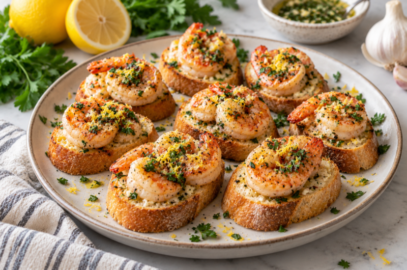 Lemon Garlic Shrimp Crostini Bites